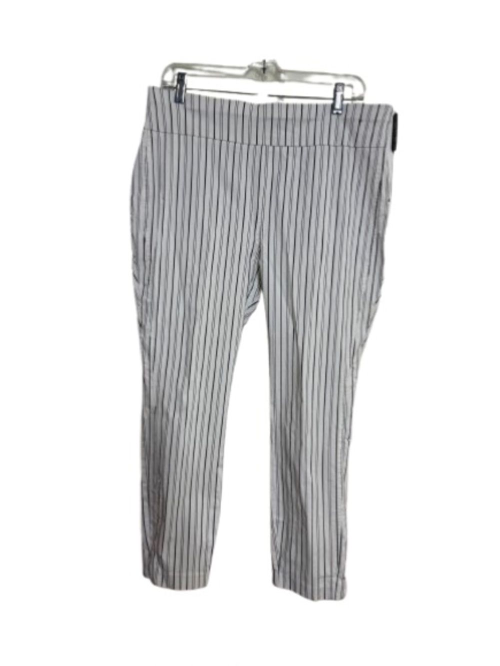 Cropped Ankle Pinstripe Pants - White with Black Stripes